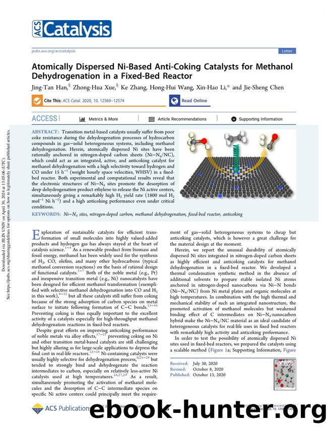 Atomically Dispersed Ni-Based Anti-Coking Catalysts for Methanol Dehydrogenation in a Fixed-Bed Reactor by Jing-Tan Han Zhong-Hua Xue Ke Zhang Hong-Hui Wang Xin-Hao Li & Jie-Sheng Chen