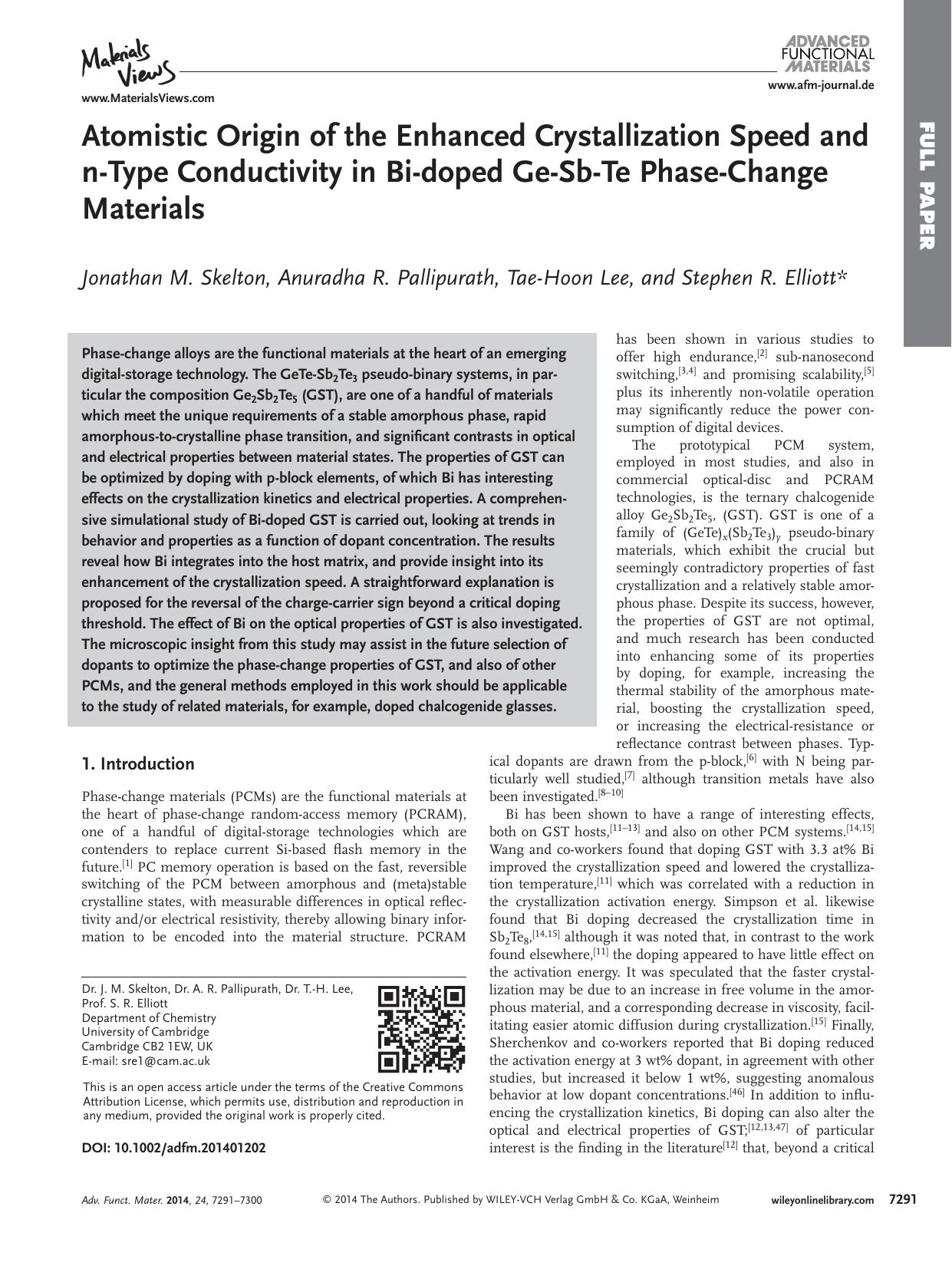 Atomistic Origin of the Enhanced Crystallization Speed and nType Conductivity in Bidoped GeSbTe PhaseChange Materials by processteam