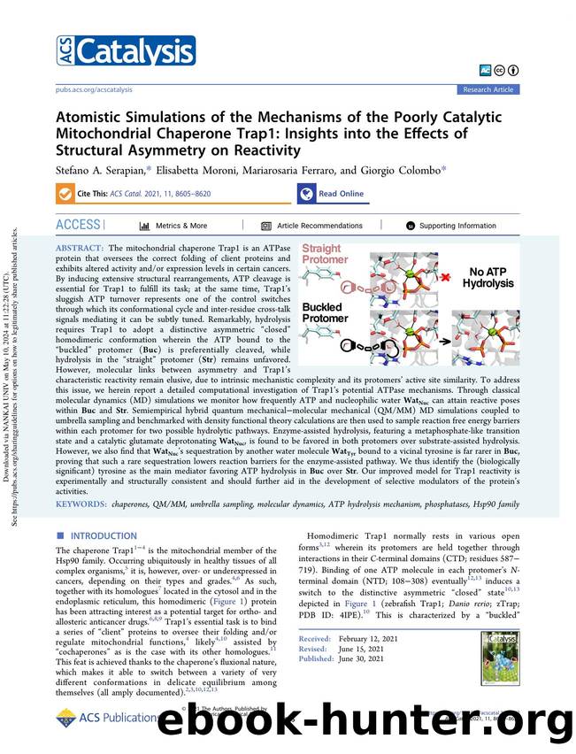 Atomistic Simulations of the Mechanisms of the Poorly Catalytic Mitochondrial Chaperone Trap1: Insights into the Effects of Structural Asymmetry on Reactivity by Stefano A. Serapian Elisabetta Moroni Mariarosaria Ferraro & Giorgio Colombo