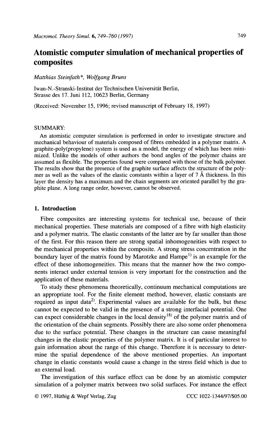 Atomistic computer simulation of mechanical properties of composites by Unknown