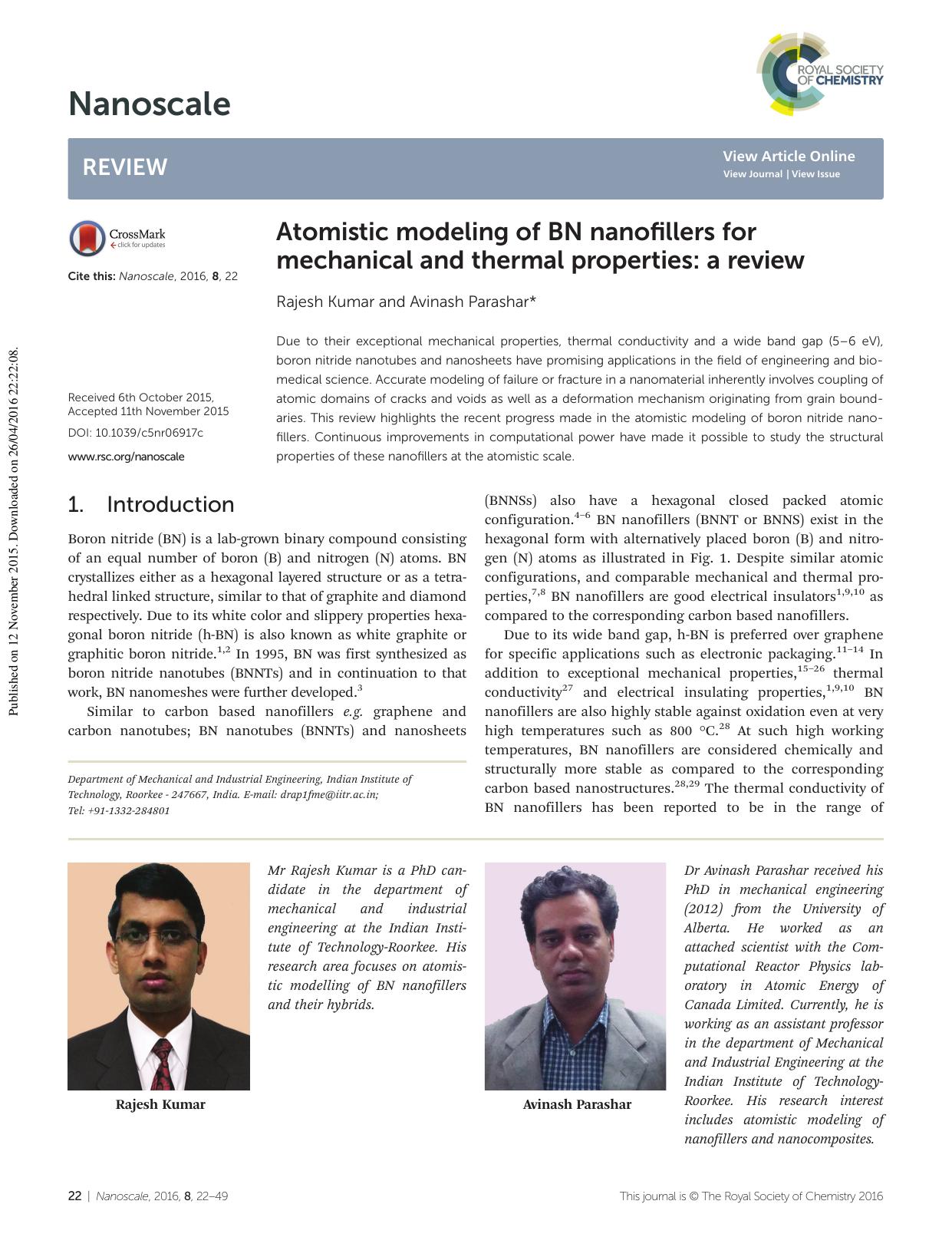 Atomistic modeling of BN nanofillers for mechanical and thermal properties: a review by Rajesh Kumar Avinash Parashar