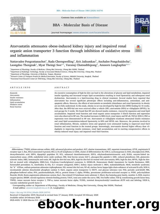 Atorvastatin attenuates obese-induced kidney injury and impaired renal organic anion transporter 3 function through inhibition of oxidative stress and inflammation by unknow
