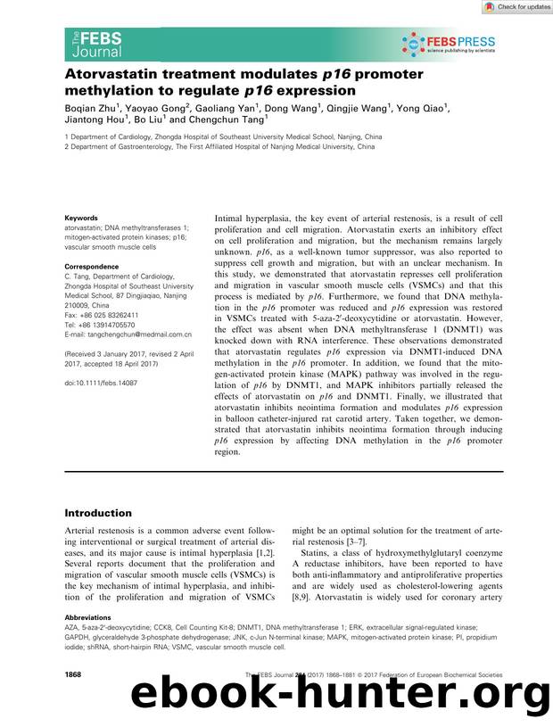 Atorvastatin treatment modulates p16 promoter methylation to regulate p16 expression by Unknown