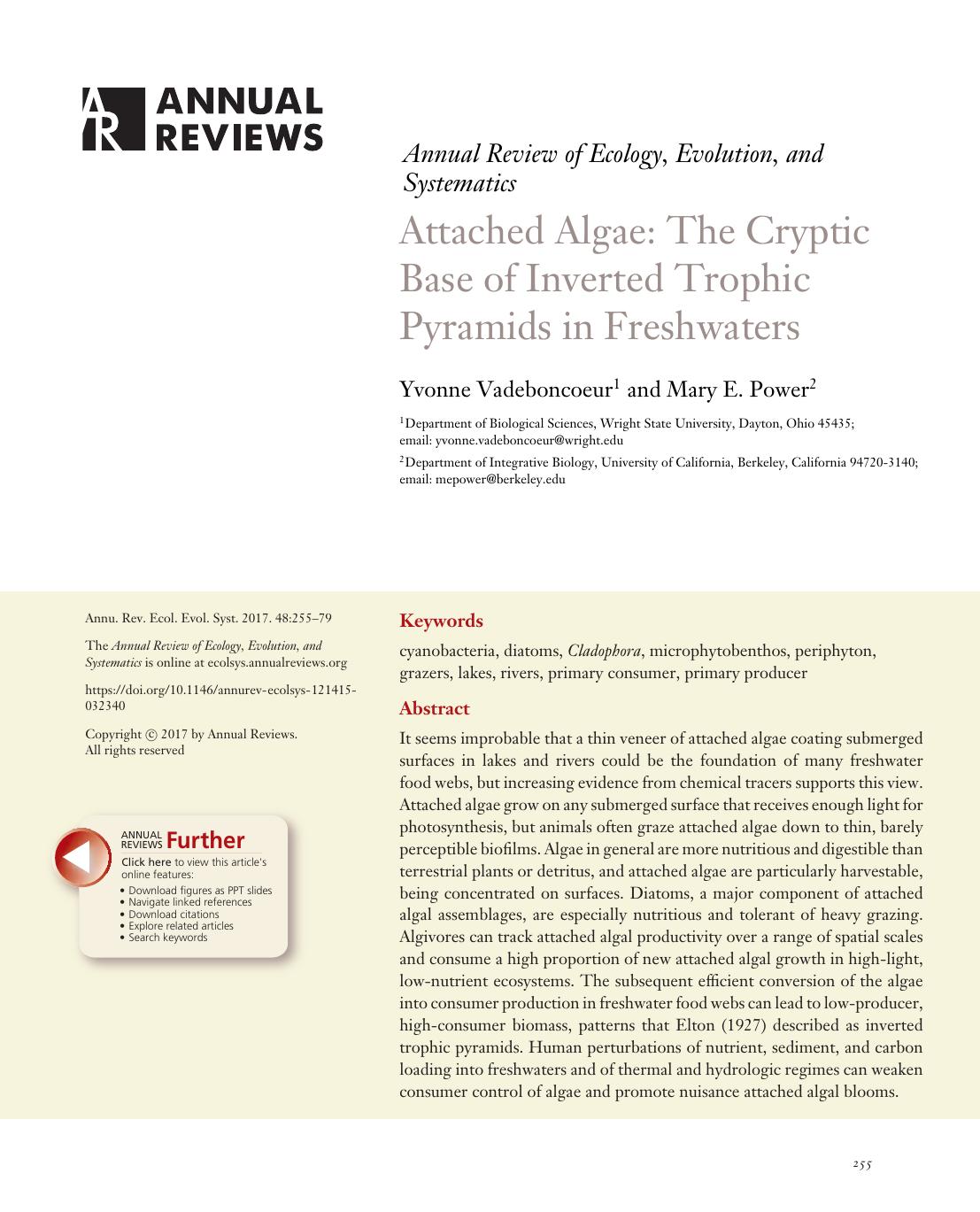 Attached Algae: The Cryptic Base of Inverted Trophic Pyramids in Freshwaters by Yvonne Vadeboncoeur and Mary E. Power