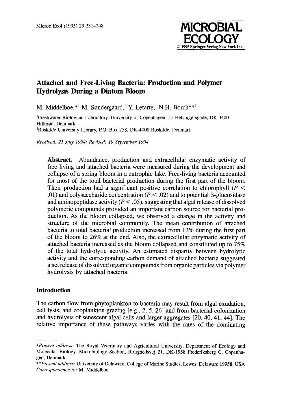 Attached and free-living bacteria: Production and polymer hydrolysis during a diatom bloom by Unknown