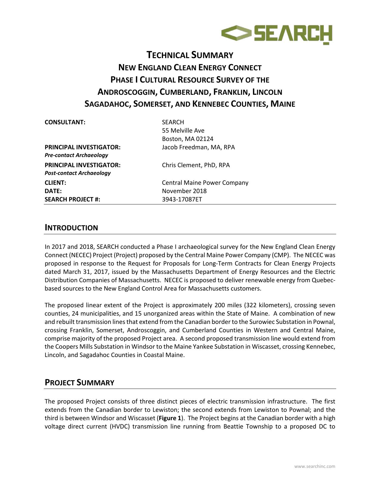 Attachment B NECEC Arch Summary Report MHPC Review Comments 11-2018 by Chris Clement