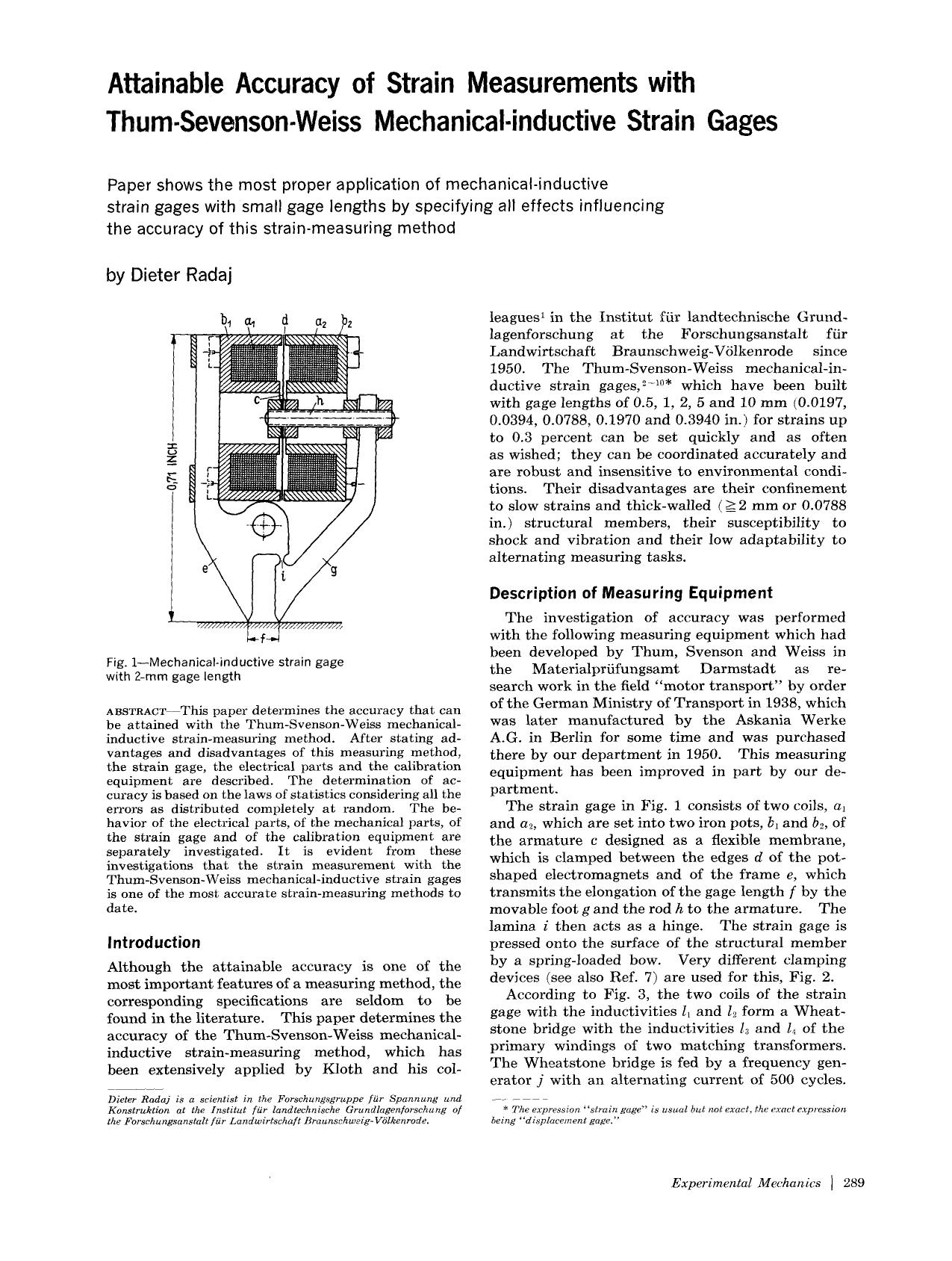 Attainable accuracy of strain measurements with thum-sevenson-weiss mechanical-inductive strain gages by Unknown