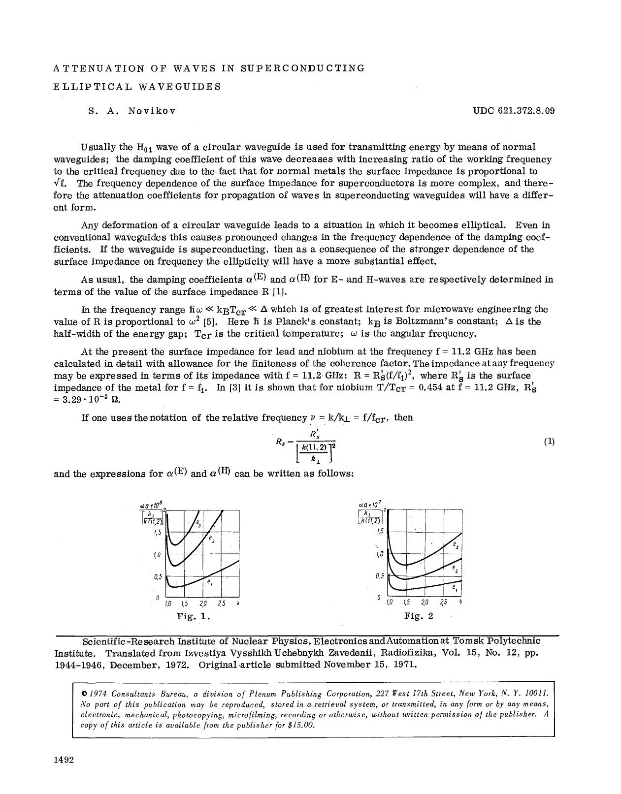 Attenuation of waves in superconducting elliptical wave guides by Unknown
