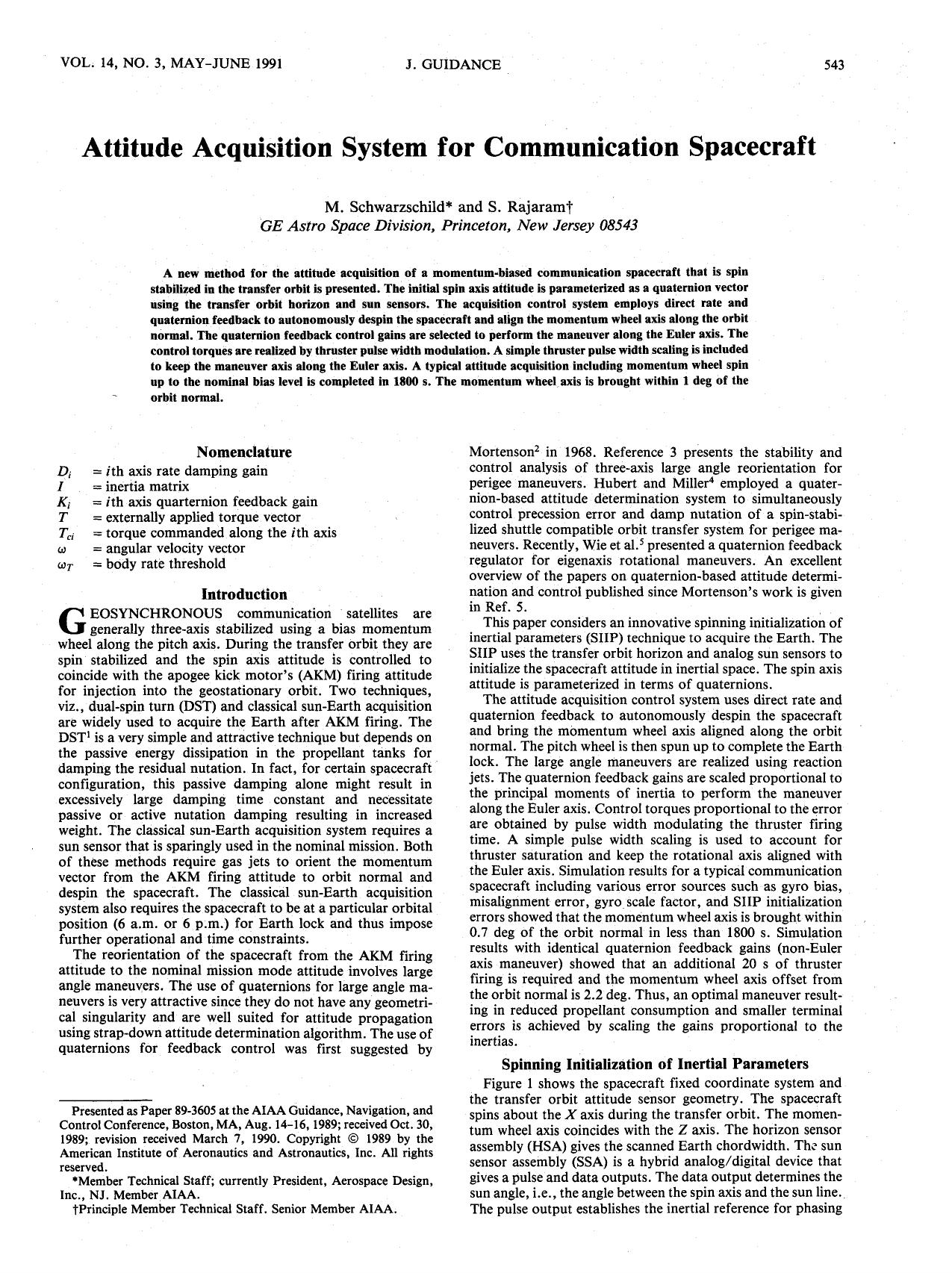 Attitude acquisition system for communication spacecraft by Unknown