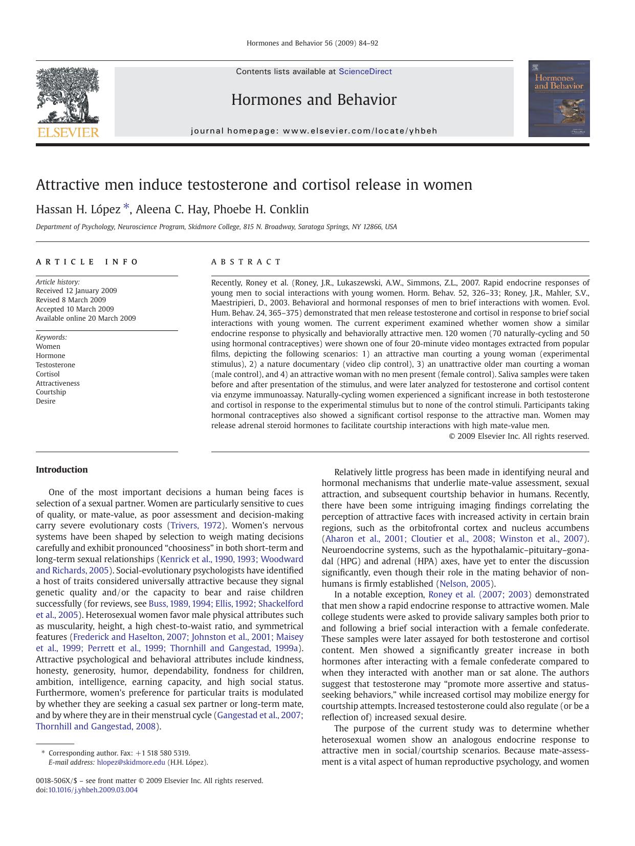 Attractive men induce testosterone and cortisol release in women by Hassan H. López; Aleena C. Hay; Phoebe H. Conklin