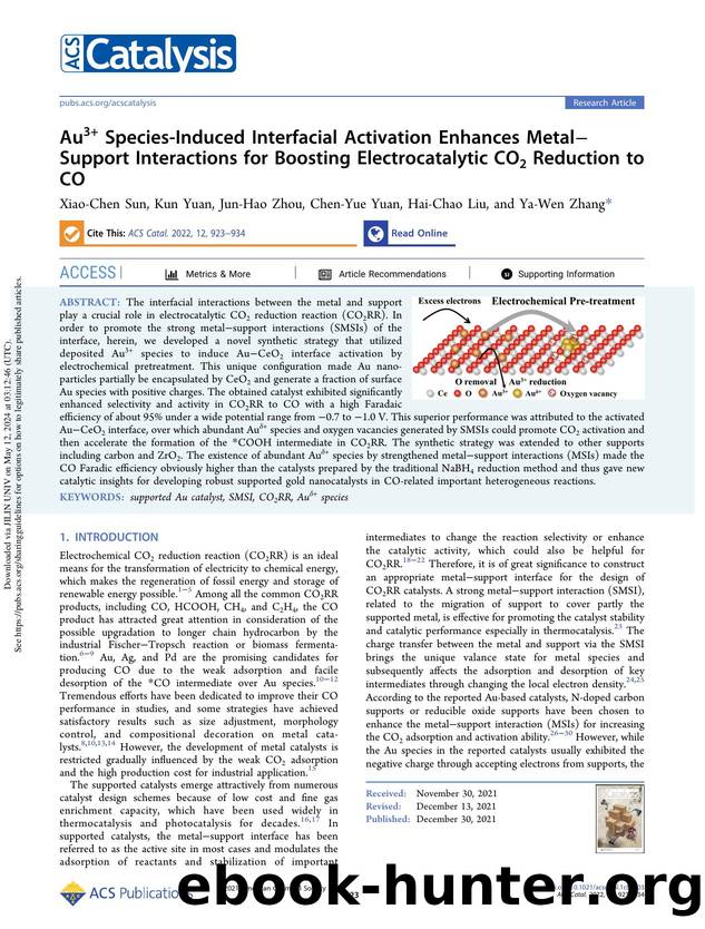 Au3+ Species-Induced Interfacial Activation Enhances MetalâSupport Interactions for Boosting Electrocatalytic CO2 Reduction to CO by Xiao-Chen Sun Kun Yuan Jun-Hao Zhou Chen-Yue Yuan Hai-Chao Liu & Ya-Wen Zhang