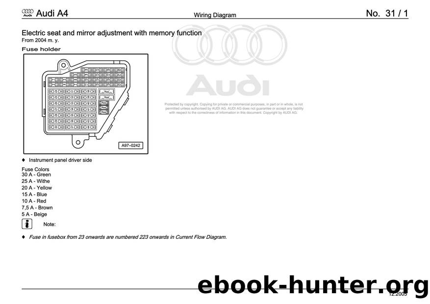 Audi A4 (B78E) Wiring - 031 - Electric seat and mirror adjustment with memory function - Free by Electric seat & mirror adjustment & memory function