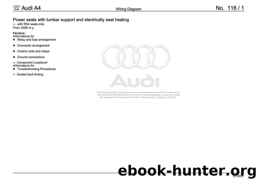 Audi A4 (B78E) Wiring - 116- Power seats with lumbar support and electrically seat heating - Free by 116- Power seats & lumbar support & electrically seat heating