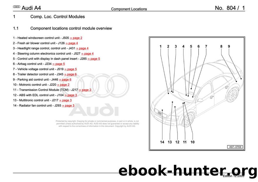 Audi A4 (B78E) Wiring - Component Locations: Control Modules - Free by Component Locations Control Modules