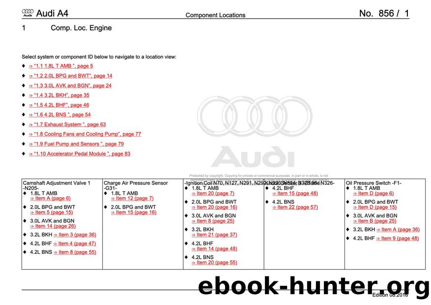 Audi A4 (B78E) Wiring - Component Locations: Engine - Free by Component Locations Engine