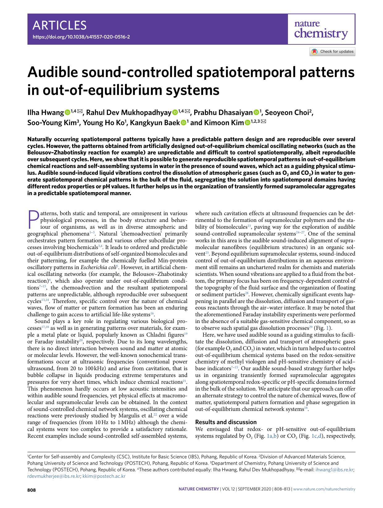 Audible sound-controlled spatiotemporal patterns in out-of-equilibrium systems by unknow