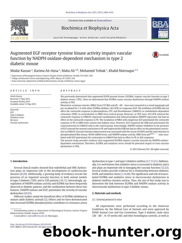 Augmented EGF receptor tyrosine kinase activity impairs vascular function by NADPH oxidase-dependent mechanism in type 2 diabetic mouse by Modar Kassan & Karima Ait-Aissa & Maha Ali & Mohamed Trebak & Khalid Matrougui