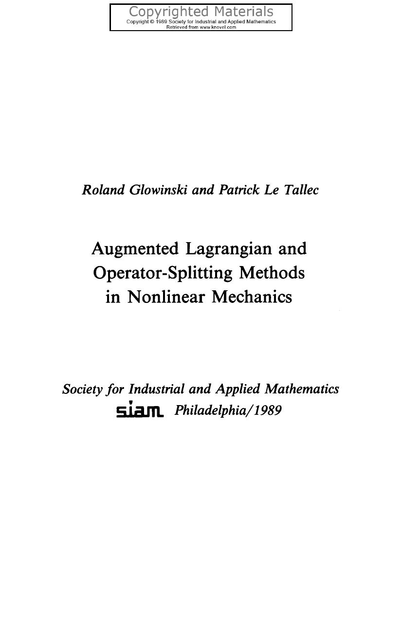 Augmented Lagrangian and Operator Splitting Methods in Nonlinear Mechanics by Glowinski Roland; Le Tallec Patrick