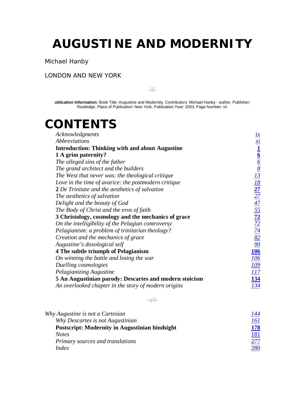 Augustine and Modernity by Michael Hanby