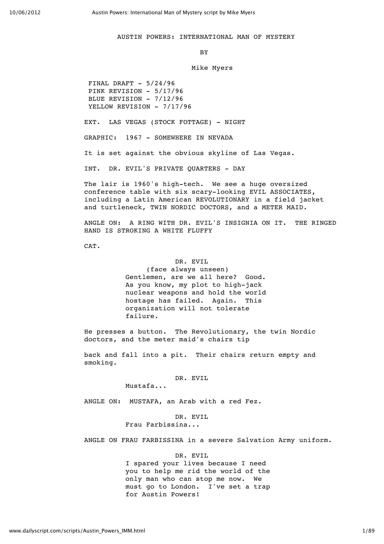 Austin Powers International Man of Mystery script by Mike Myers by Unknown