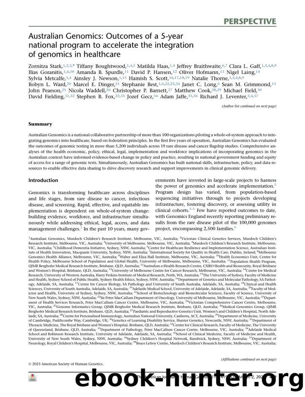 Australian Genomics: Outcomes of a 5-year national program to accelerate the integration of genomics in healthcare by unknow