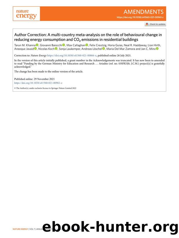 Author Correction: A multi-country meta-analysis on the role of behavioural change in reducing energy consumption and CO2 emissions in residential buildings by unknow