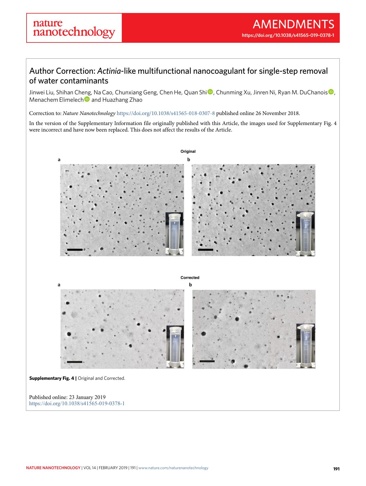 Author Correction: Actinia-like multifunctional nanocoagulant for single-step removal of water contaminants by unknow