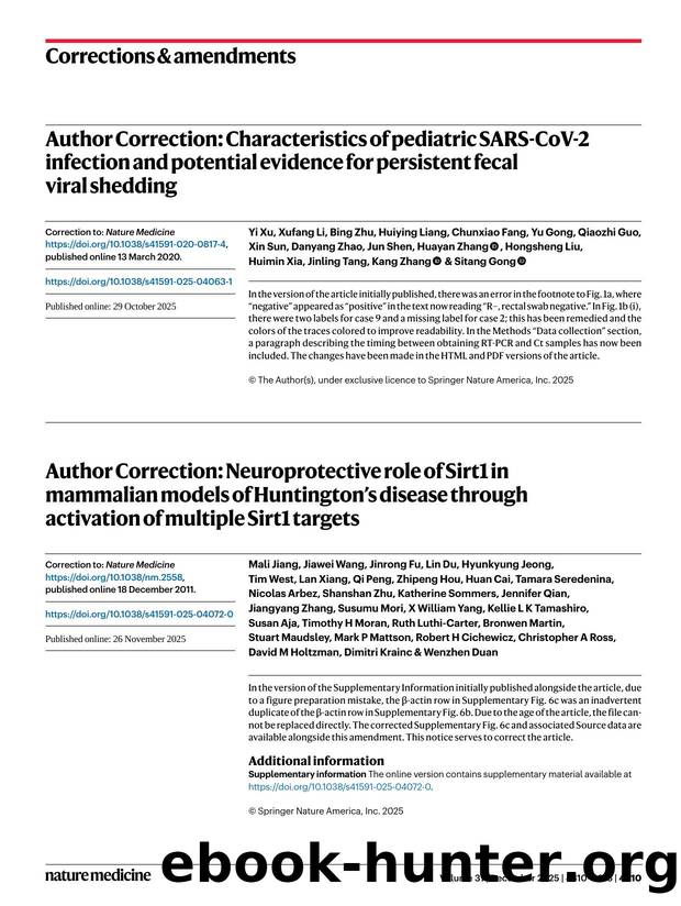 Author Correction: Characteristics of pediatric SARS-CoV-2 infection and potential evidence for persistent fecal viral shedding by unknow
