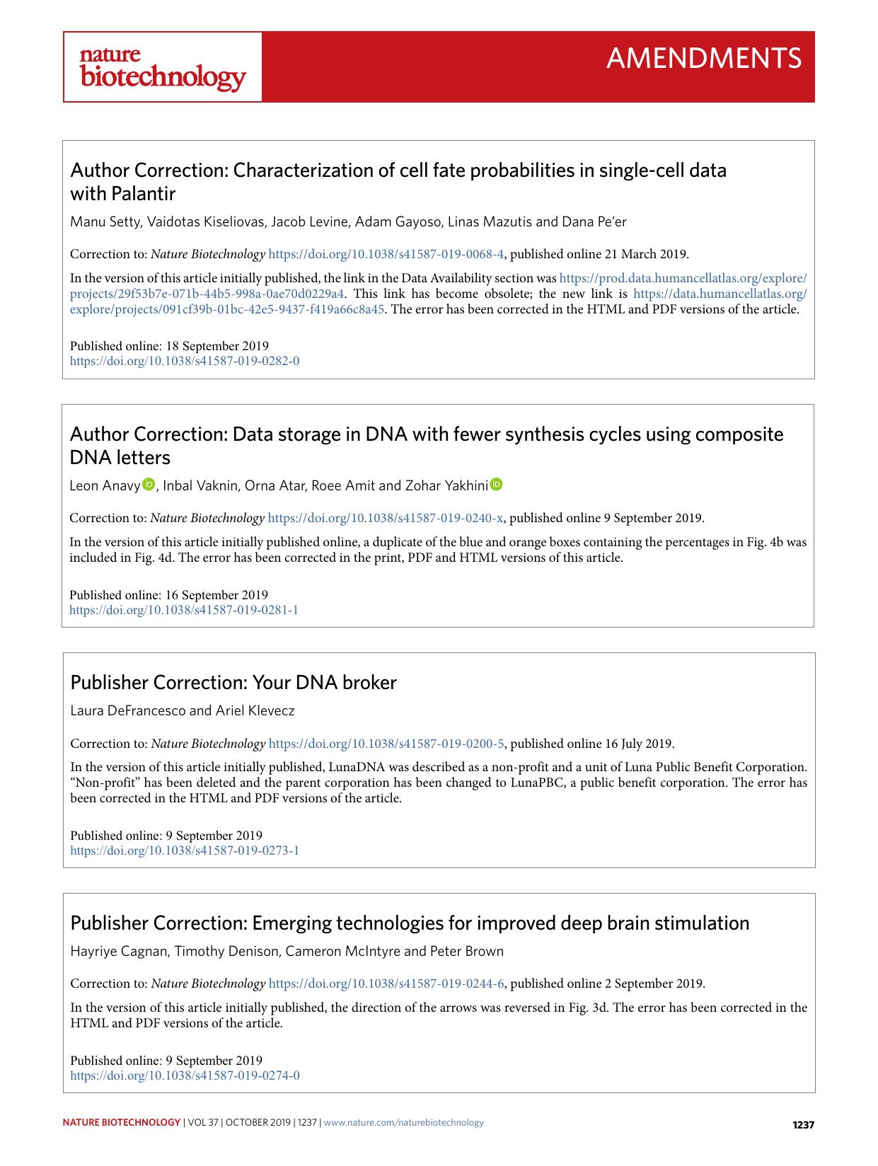 Author Correction: Characterization of cell fate probabilities in single-cell data with Palantir by Manu Setty & Vaidotas Kiseliovas & Jacob Levine & Adam Gayoso & Linas Mazutis & Dana Pe’er
