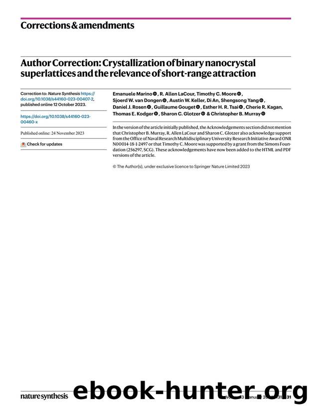 Author Correction: Crystallization of binary nanocrystal superlattices and the relevance of short-range attraction by unknow