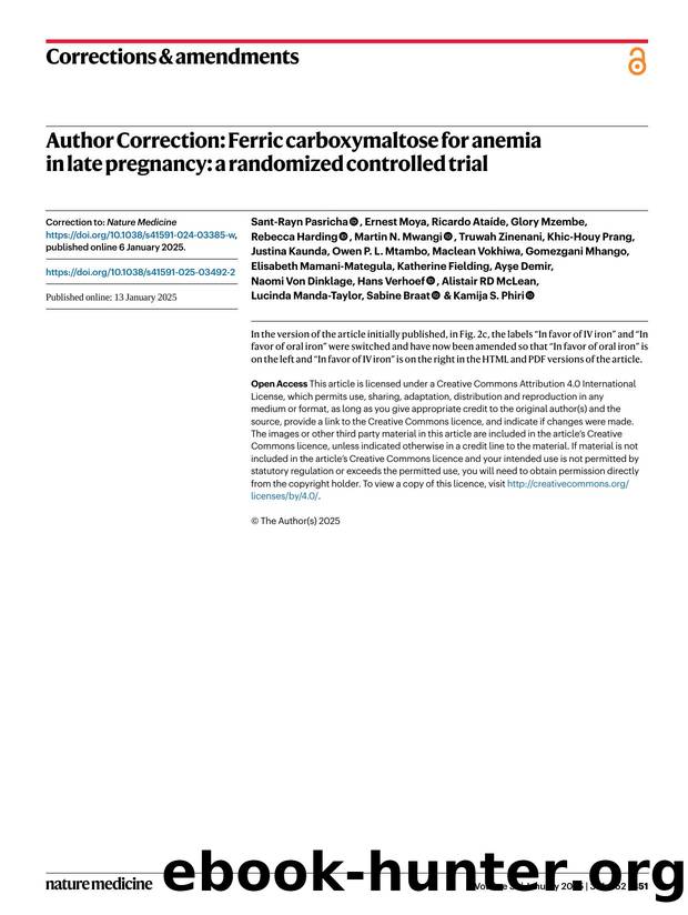 Author Correction: Ferric carboxymaltose for anemia in late pregnancy: a randomized controlled trial by unknow