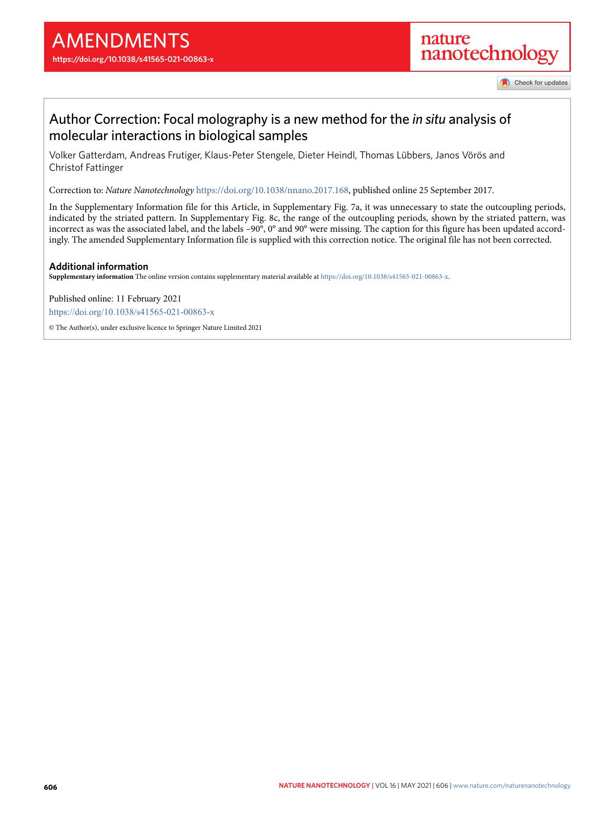 Author Correction: Focal molography is a new method for the in situ analysis of molecular interactions in biological samples by unknow
