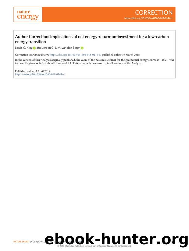 Author Correction: Implications of net energy-return-on-investment for a low-carbon energy transition by Lewis C. King & Jeroen C. J. M. Bergh