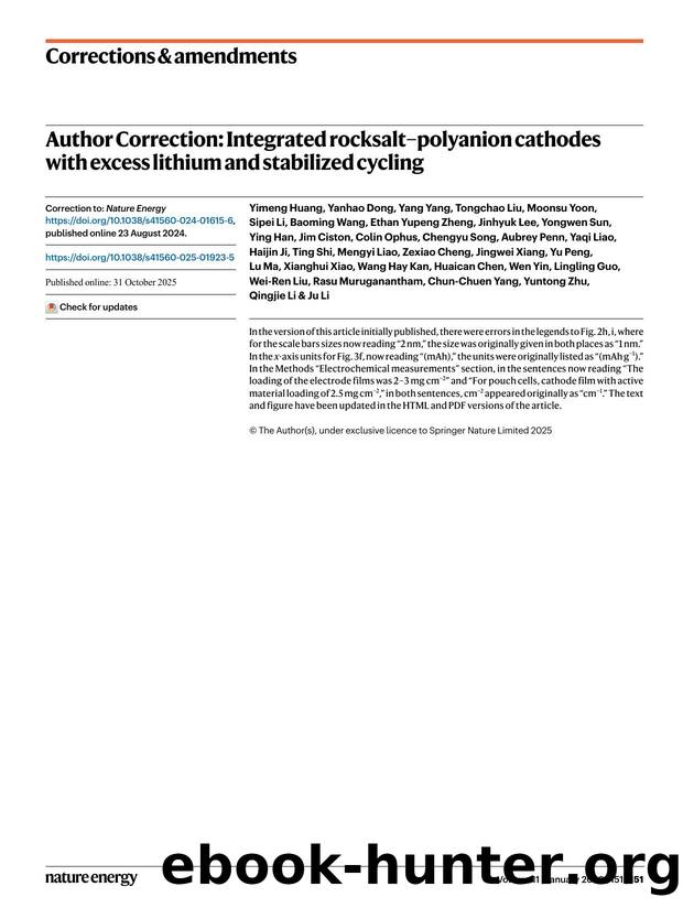 Author Correction: Integrated rocksaltâpolyanion cathodes with excess lithium and stabilized cycling by unknow