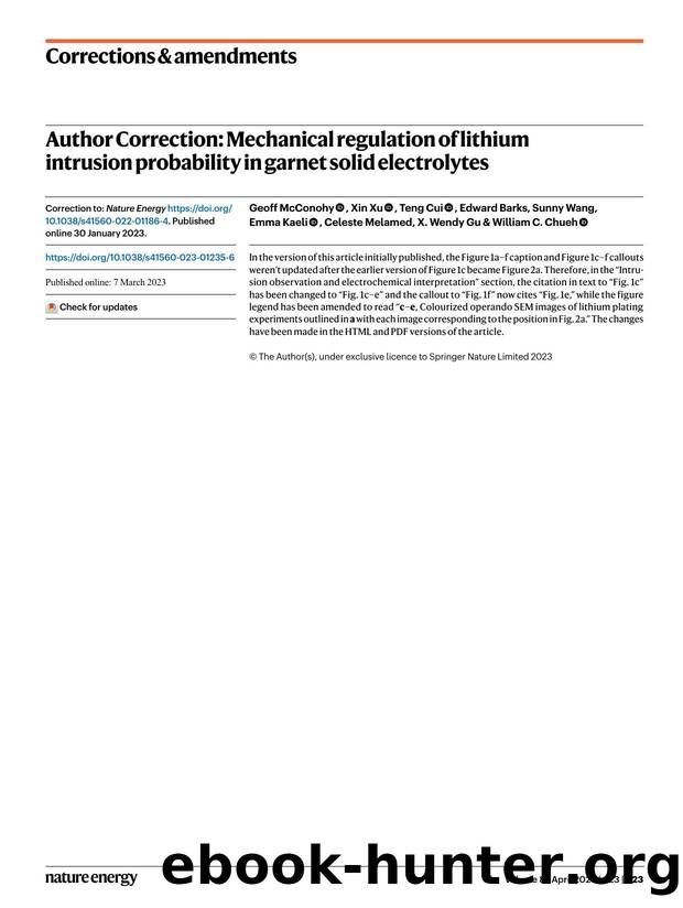 Author Correction: Mechanical regulation of lithium intrusion probability in garnet solid electrolytes by unknow