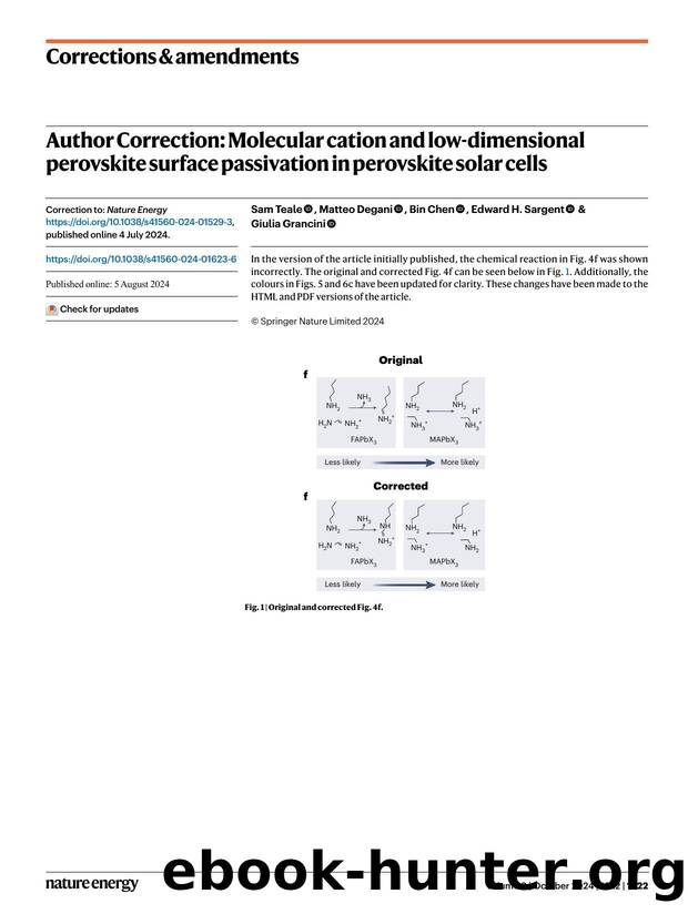 Author Correction: Molecular cation and low-dimensional perovskite surface passivation in perovskite solar cells by Sam Teale & Matteo Degani & Bin Chen & Edward H. Sargent & Giulia Grancini