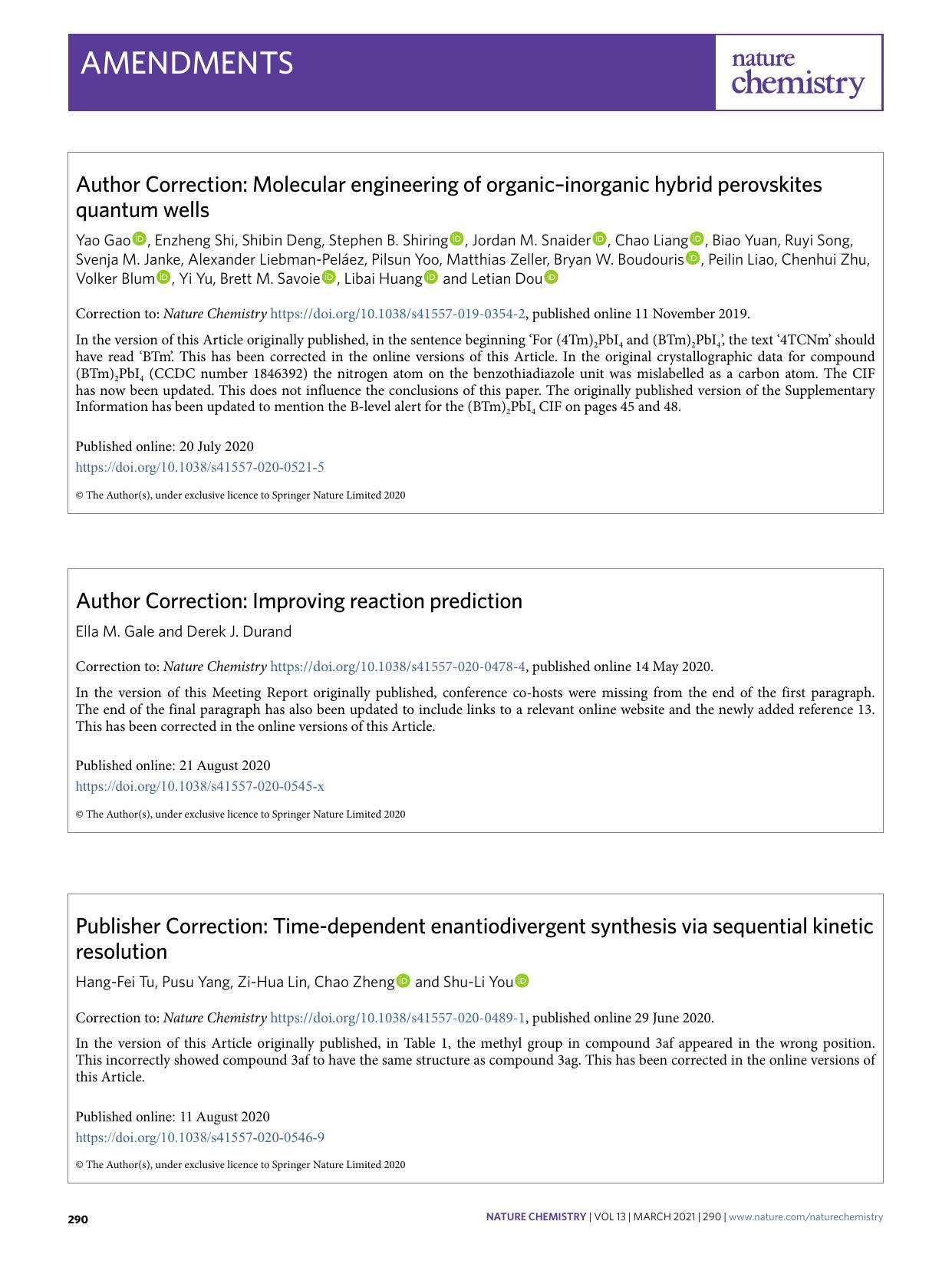 Author Correction: Molecular engineering of organicâinorganic hybrid perovskites quantum wells by unknow