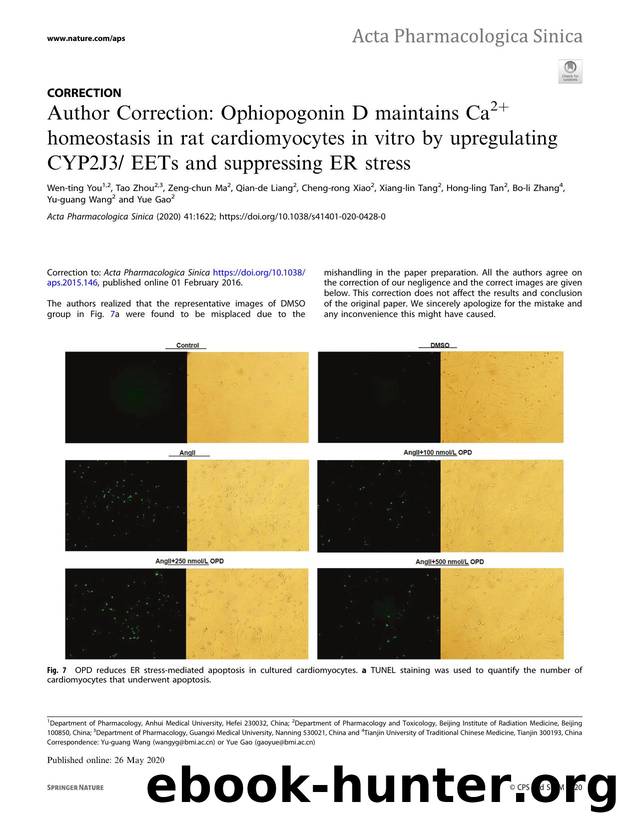 Author Correction: Ophiopogonin D maintains Ca2+ homeostasis in rat cardiomyocytes in vitro by upregulating CYP2J3 EETs and suppressing ER stress by unknow