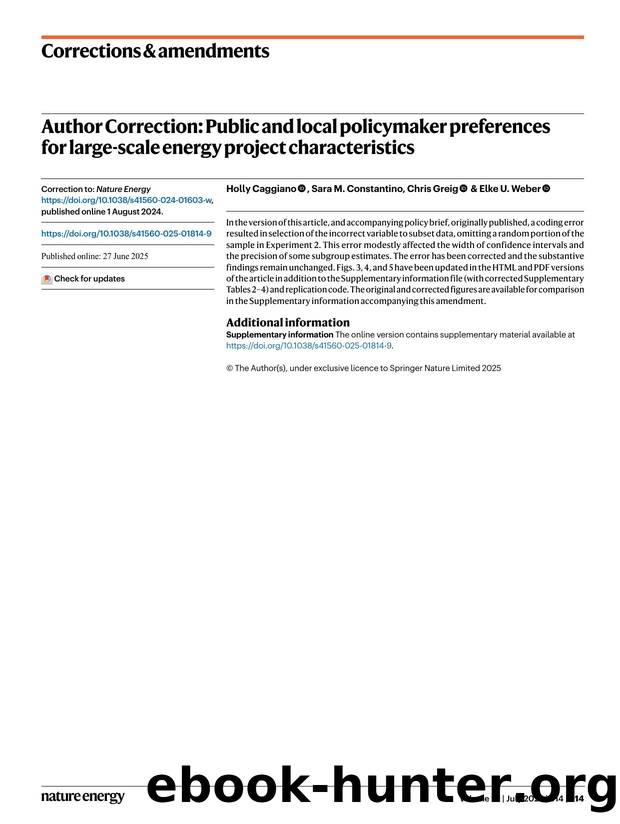 Author Correction: Public and local policymaker preferences for large-scale energy project characteristics by Holly Caggiano & Sara M. Constantino & Chris Greig & Elke U. Weber