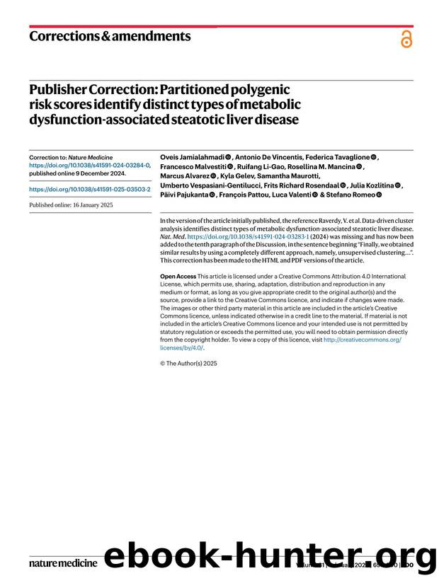 Author Correction: Subclassification of obesity for precision prediction of cardiometabolic diseases by unknow