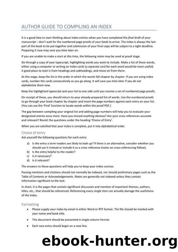 Author Guide to Compiling an Index by Williams Gabriella