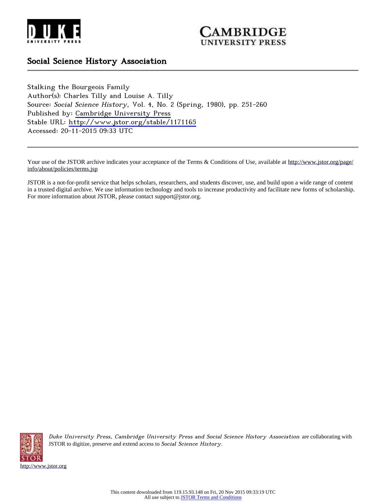 Author(s) Charles Tilly and Louise A. Tilly by Stalking the Bourgeois Family