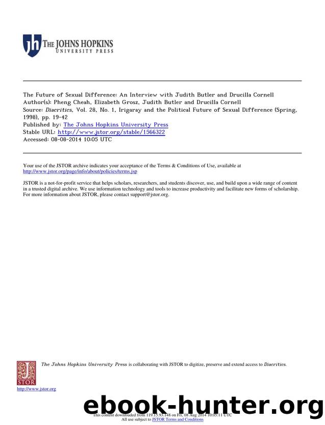 Author(s) Pheng Cheah, Elizabeth Grosz, Judith Butler by The Future of Sexual Difference An Interview & Judith Butler & Drucilla Cornell