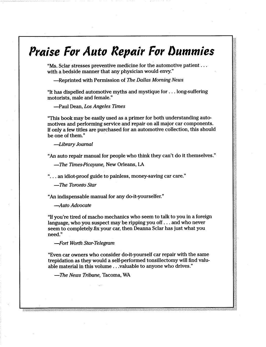 Auto Repair For Dummies by Deanna Sclar