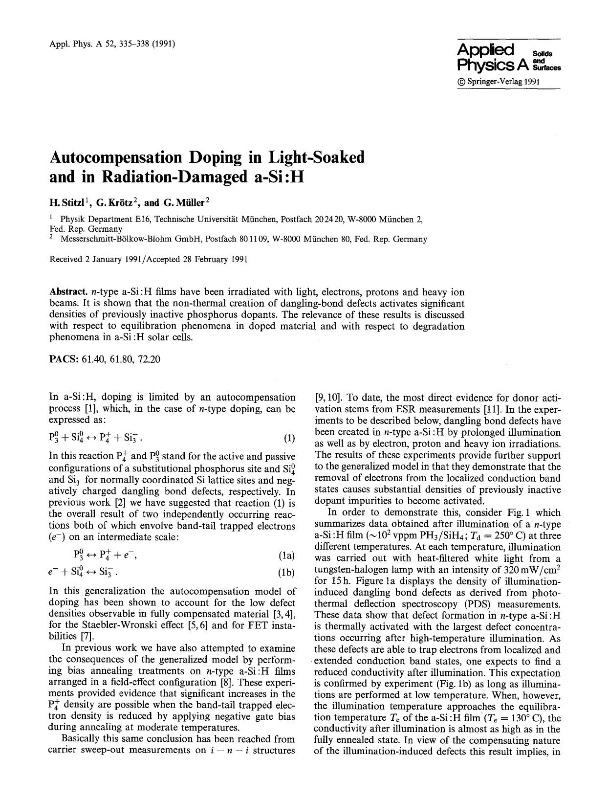 Autocompensation doping in light-soaked and in radiation-damaged a-Si:H by Unknown