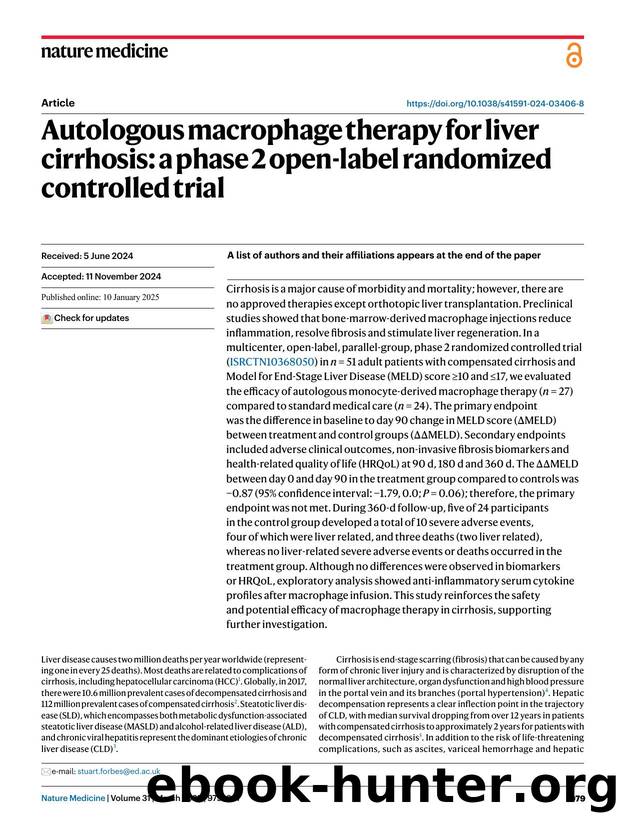 Autologous macrophage therapy for liver cirrhosis: a phase 2 open-label randomized controlled trial by unknow