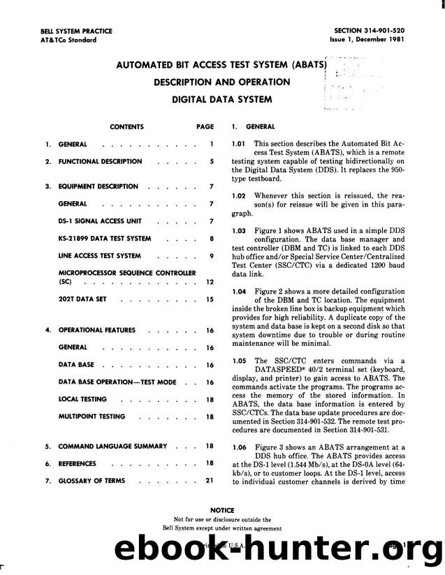 Automated Bit Access Test System (ABATS) Description and Operation Digital Data System by AT&&T