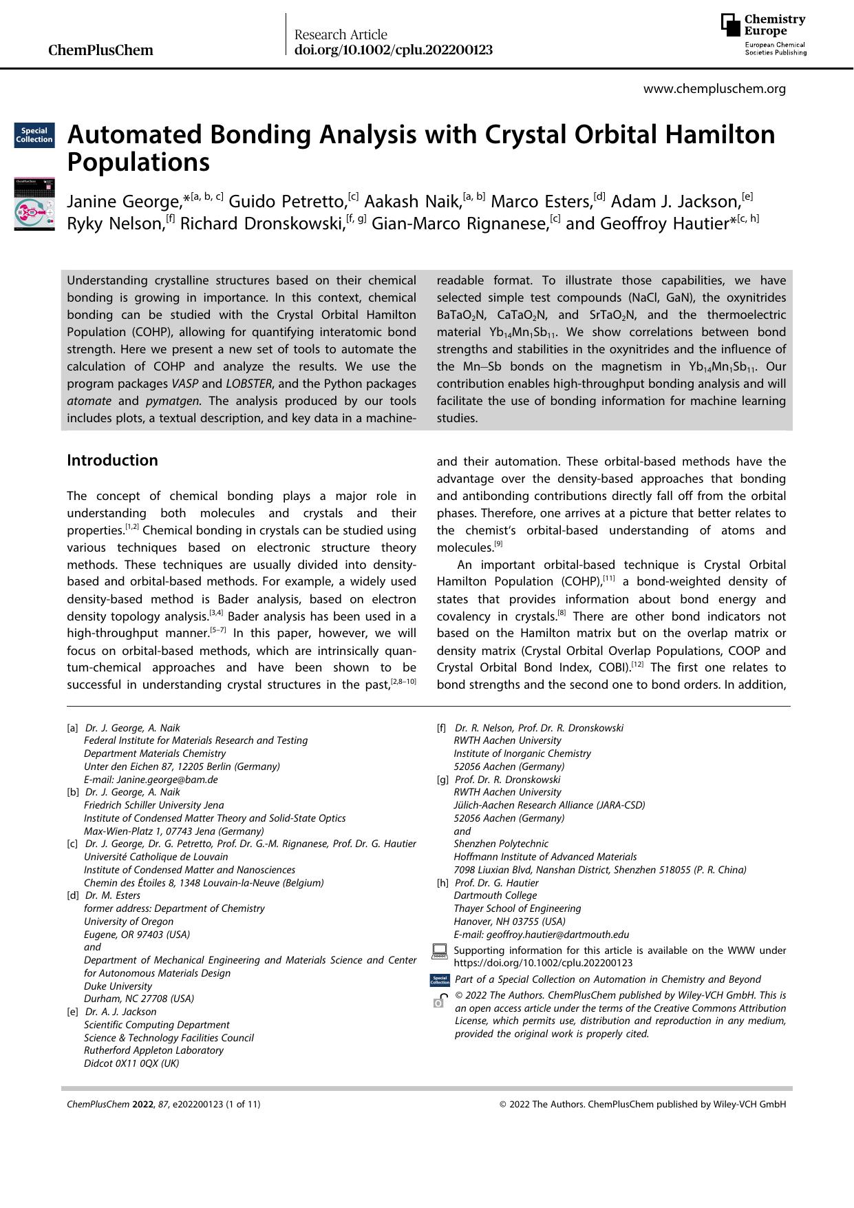 Automated Bonding Analysis with Crystal Orbital Hamilton Populations by Unknown