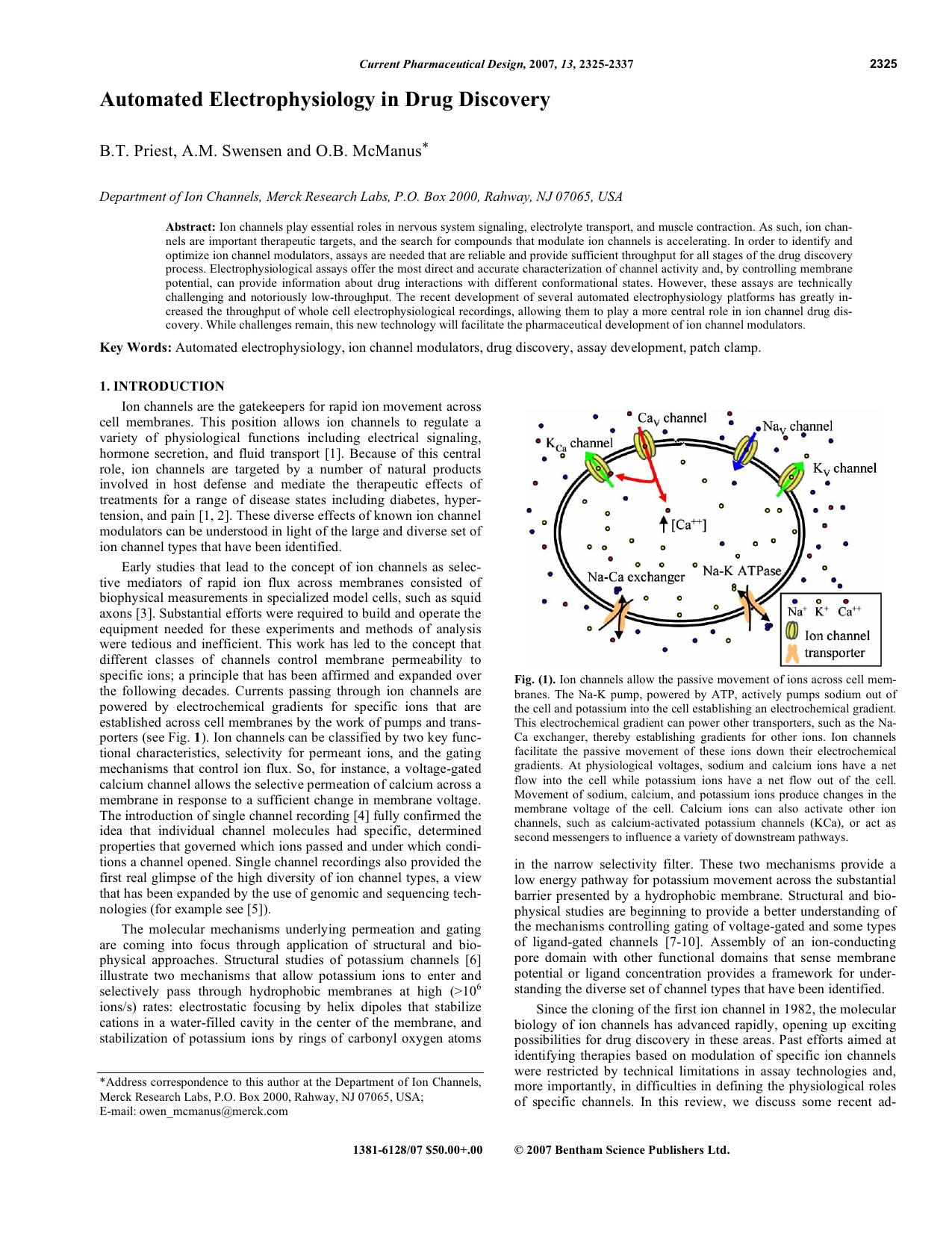 Automated Electrophysiology in Drug Discovery by B.T. Priest ; A.M. Swensen ; O.B. McManus