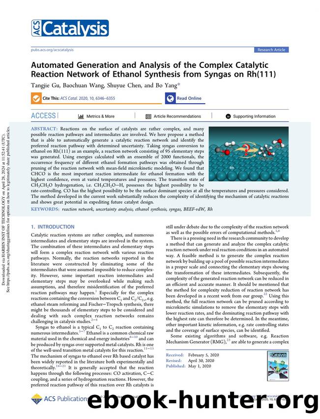 Automated Generation and Analysis of the Complex Catalytic Reaction Network of Ethanol Synthesis from Syngas on Rh(111) by Tangjie Gu Baochuan Wang Shuyue Chen & Bo Yang